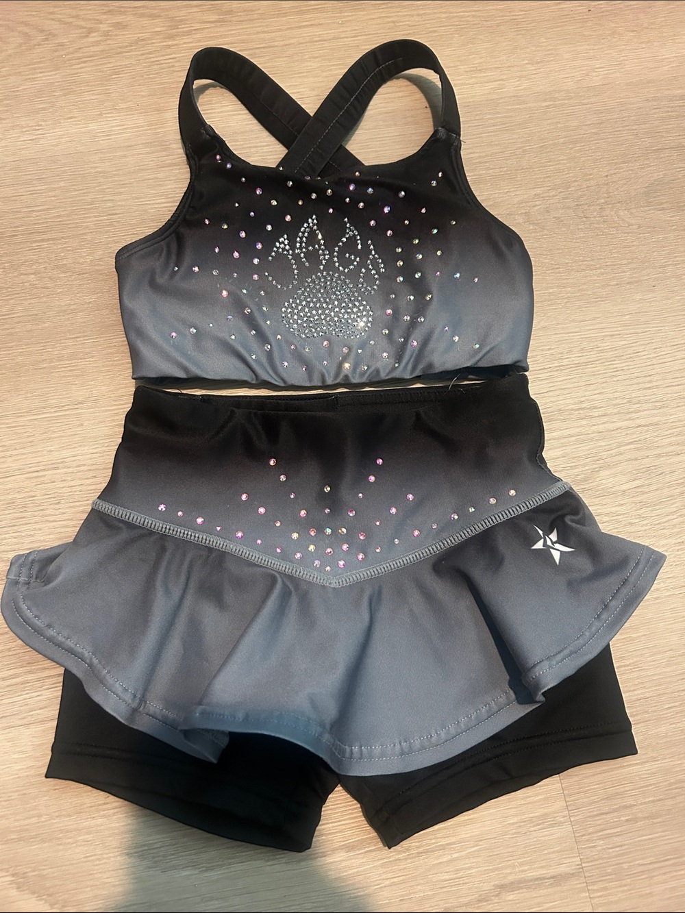 Rebel Athletic Cheer Practice Set Ombre Rhinestone Jags Sports Bra Skort Skirt
